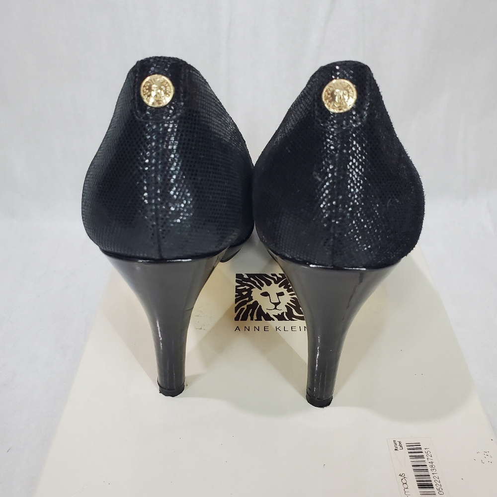 Anne Klein Womens Dyna Size 7 Black Leather Slip On Peep Toe 4" Heel Pumps - Picture 6 of 15